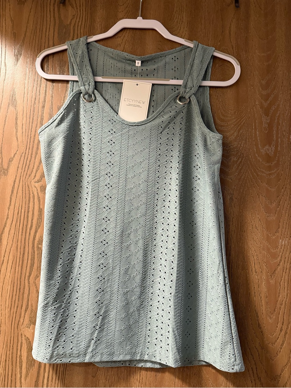 Eyelet Ring-Strap Tank Top — Dusty Sage